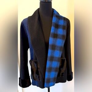 Taylor Brooke Black and Navy Plaid Wool Blend Jacket PS Made in Canada